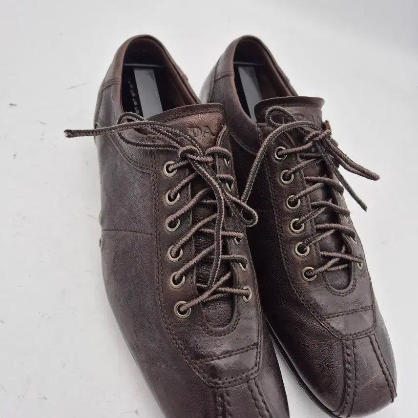 [BUNJANG] Prada Brown Leather Lace-Up Sneakers / 프라다 브라운 레더 레이스업 스니커즈