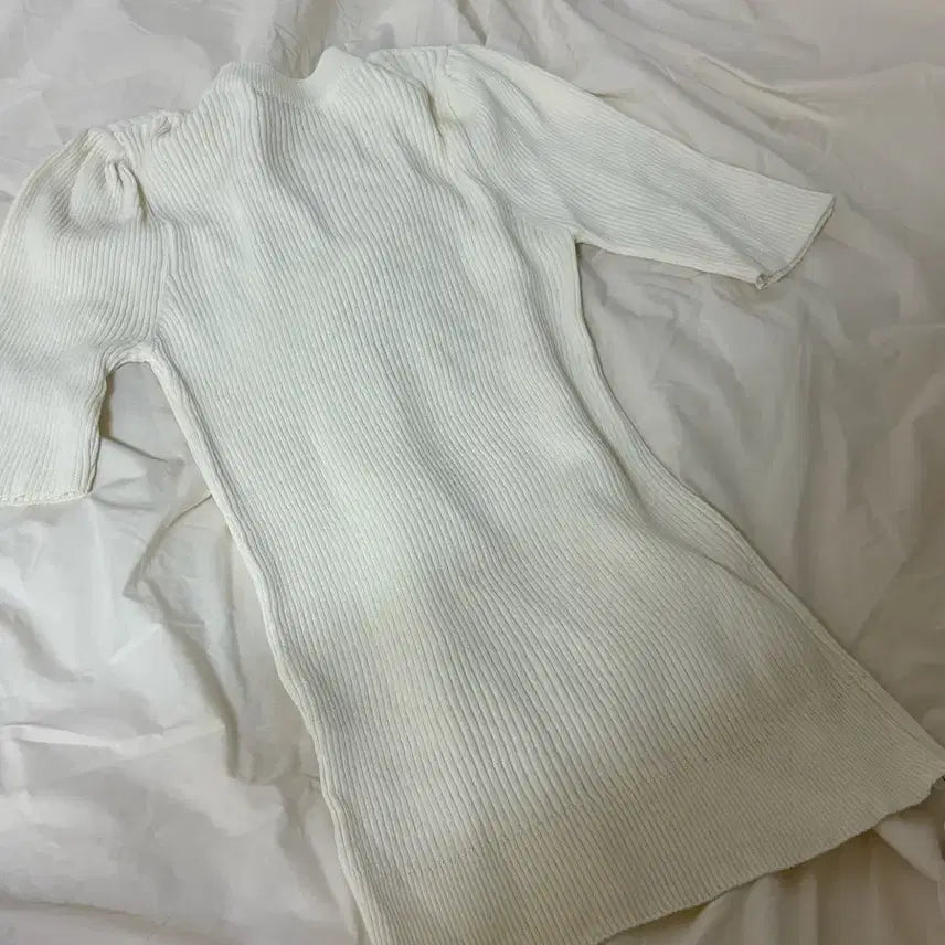 [BUNJANG] Ivory Ribbed Knit Top / 5부 아이보리 골지 니트 새상품 팝니다