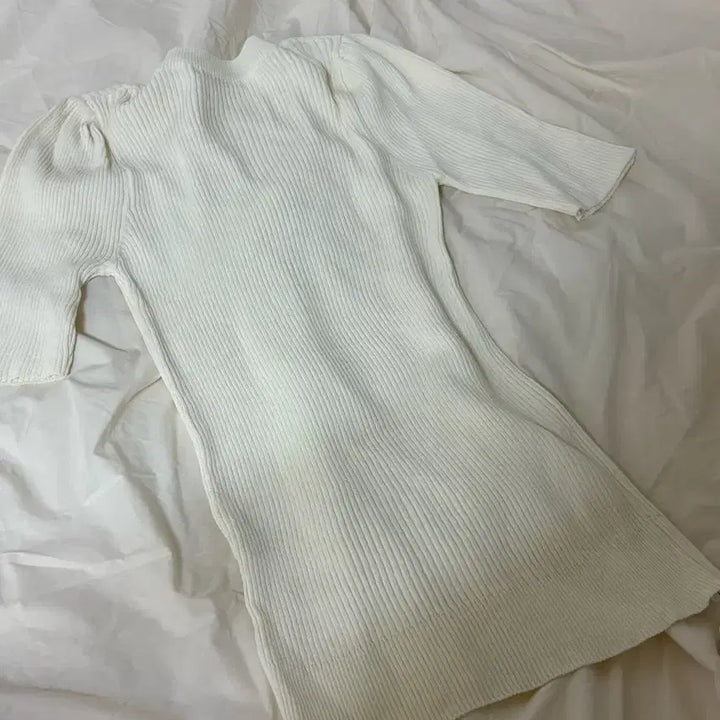 [BUNJANG] Ivory Ribbed Knit Top / 5부 아이보리 골지 니트 새상품 팝니다