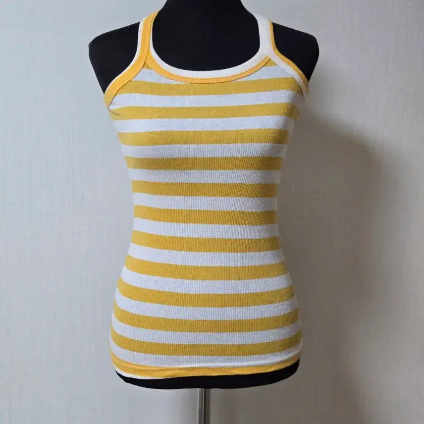 [BUNJANG] Striped Tank Top and T-shirt Set / 옐로우+ 화이트배색 단가라 나시+ 티셔츠세트