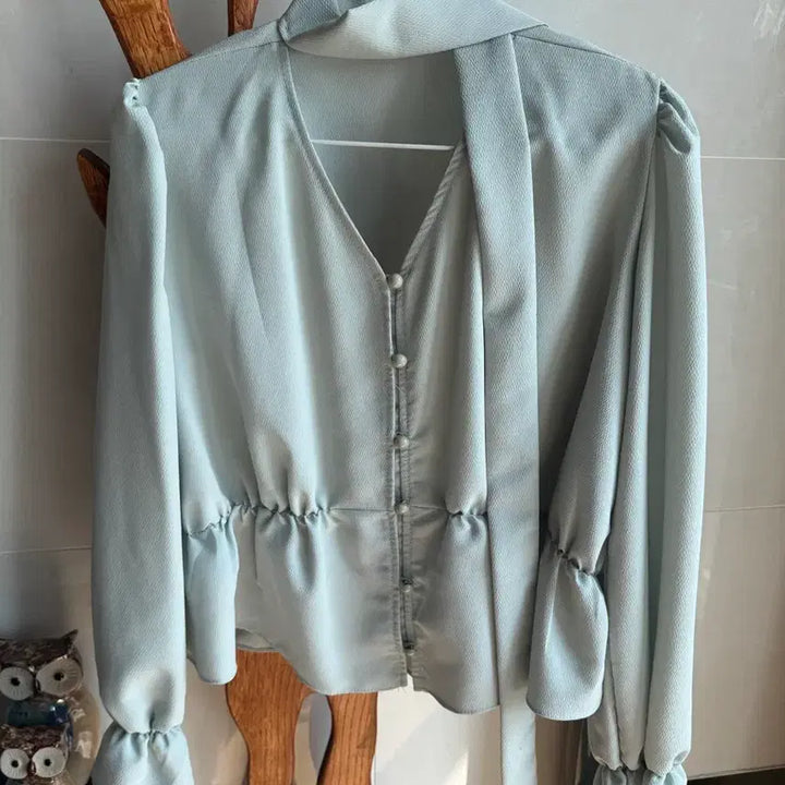 [BUNJANG] Mint Tie Blouse / 타이블라우스