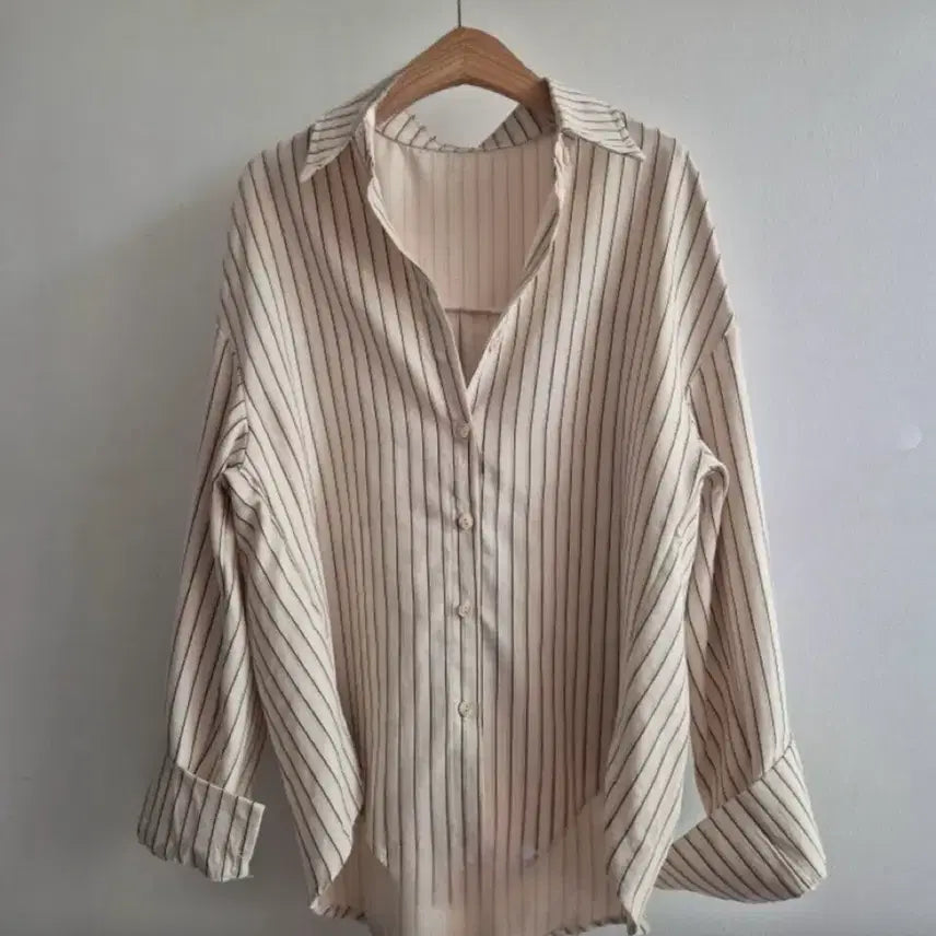 [BUNJANG] Beige Striped Shirt / 베이지 스트라이프 셔츠 남방