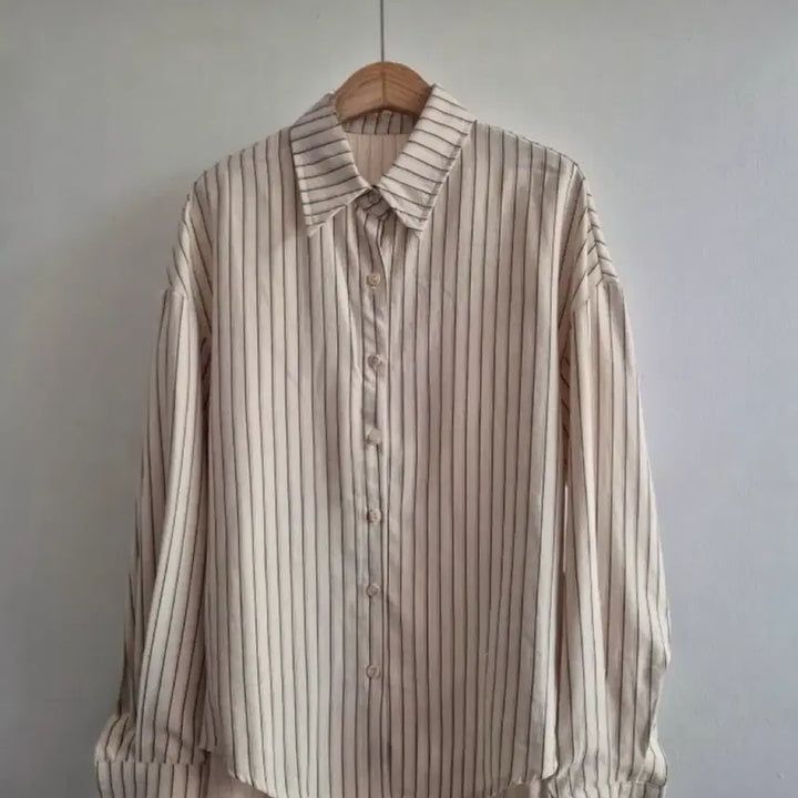 [BUNJANG] Beige Striped Shirt / 베이지 스트라이프 셔츠 남방