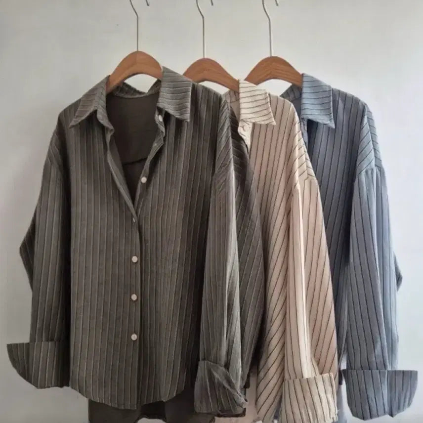 [BUNJANG] Beige Striped Shirt / 베이지 스트라이프 셔츠 남방