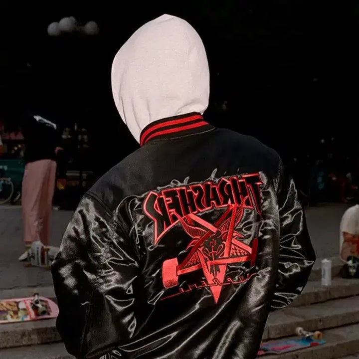 [BUNJANG] Supreme Thrasher Satin Varsity Jacket / (S)슈프림 21FW 트레셔 사틴 바시티 자켓