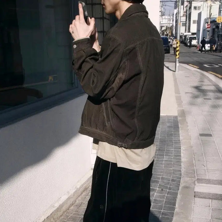 [BUNJANG] Polytelu Used Trucker Jacket Corduroy Camo Brown / (3) 폴리테루 유즈드 트러커 자켓 코듀로이 카모 브라운