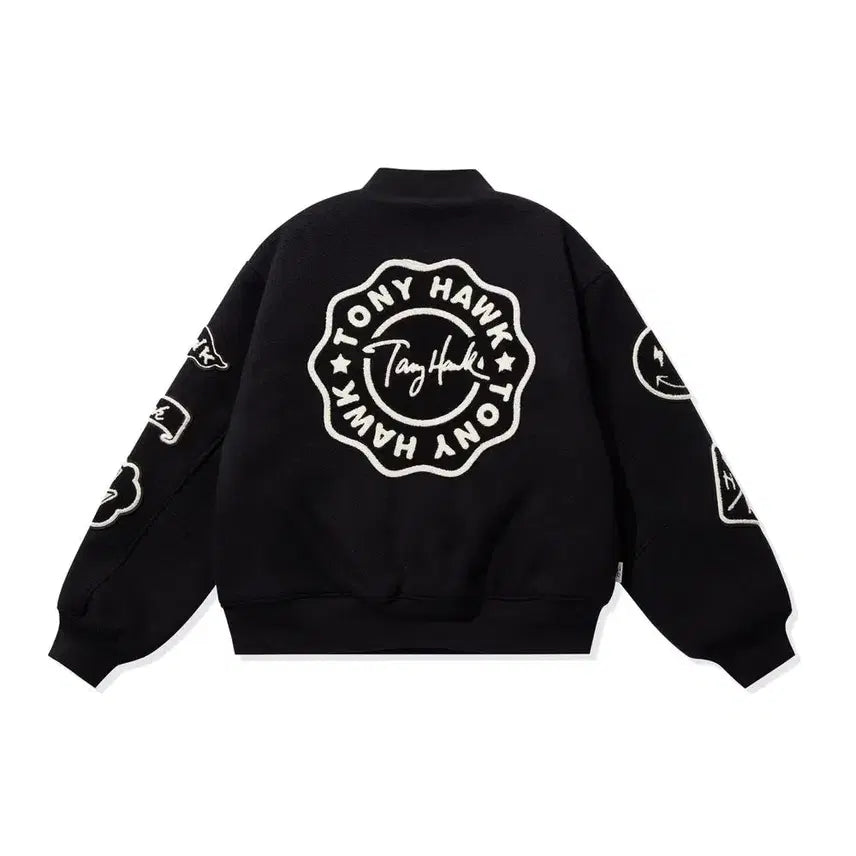 [BUNJANG] Tony Hawk Wool Applique Varsity Jacket Black M / 토니호크 울 아플리케 바시티 자켓 블랙 M