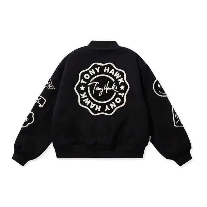 [BUNJANG] Tony Hawk Wool Applique Varsity Jacket Black M / 토니호크 울 아플리케 바시티 자켓 블랙 M