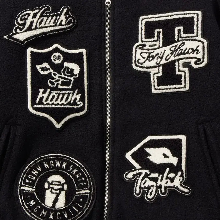 [BUNJANG] Tony Hawk Wool Applique Varsity Jacket Black M / 토니호크 울 아플리케 바시티 자켓 블랙 M