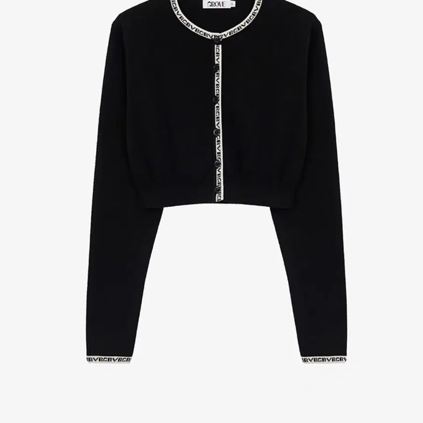 [BUNJANG] Grove Crop Cardigan Black / 그로브 배색 크롭가디건