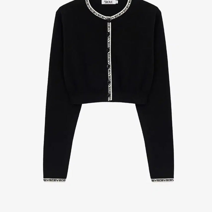 [BUNJANG] Grove Crop Cardigan Black / 그로브 배색 크롭가디건