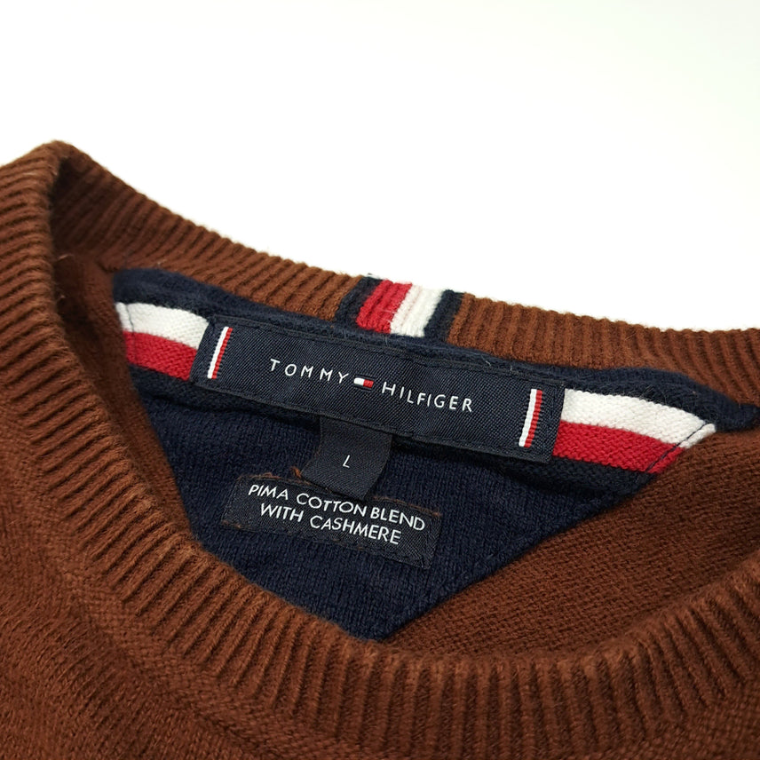 [BUNJANG] Tommy Hilfiger Cotton Cashmere Brown Knit Sweater / CL773 L 타미힐피거 코튼캐시미어 브라운 니트 스웨터