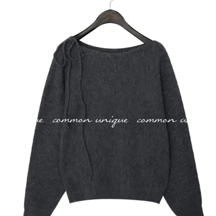 [BUNJANG] Charcoal Ribbon Boat Neck Knit Top / 차콜 리본 보트넥니트