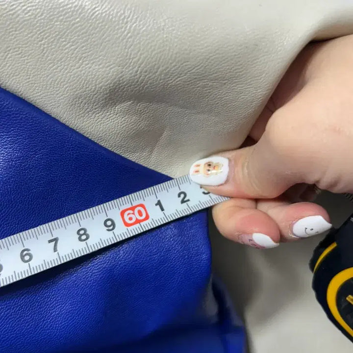 [BUNJANG] SHINE Blue Color Leather Stadium Jacket / SHINE 블루 배색 레더 스타디움 자켓 F