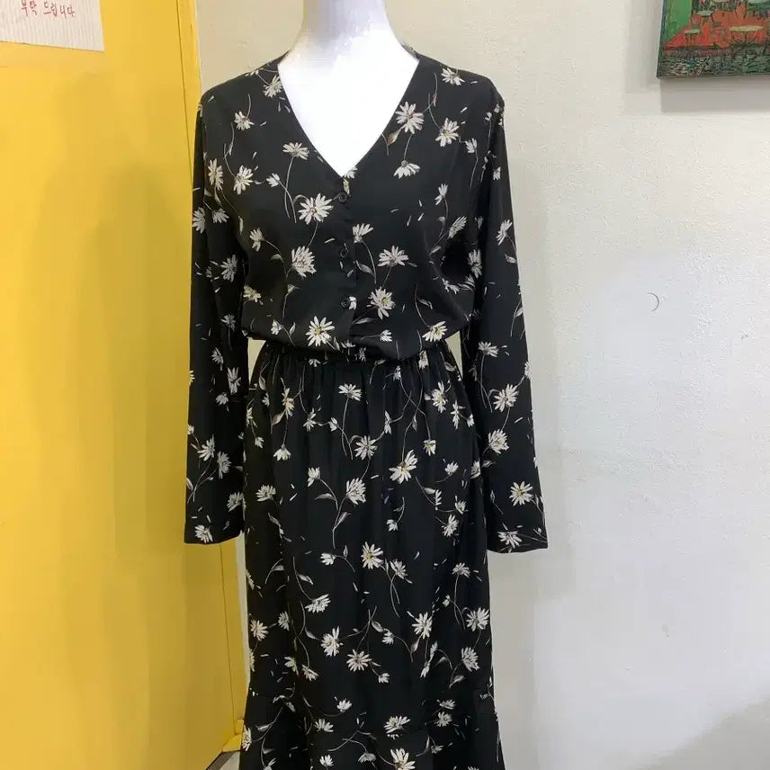 [BUNJANG] Black Floral Long Dress / 블랙 플라워 롱원피스