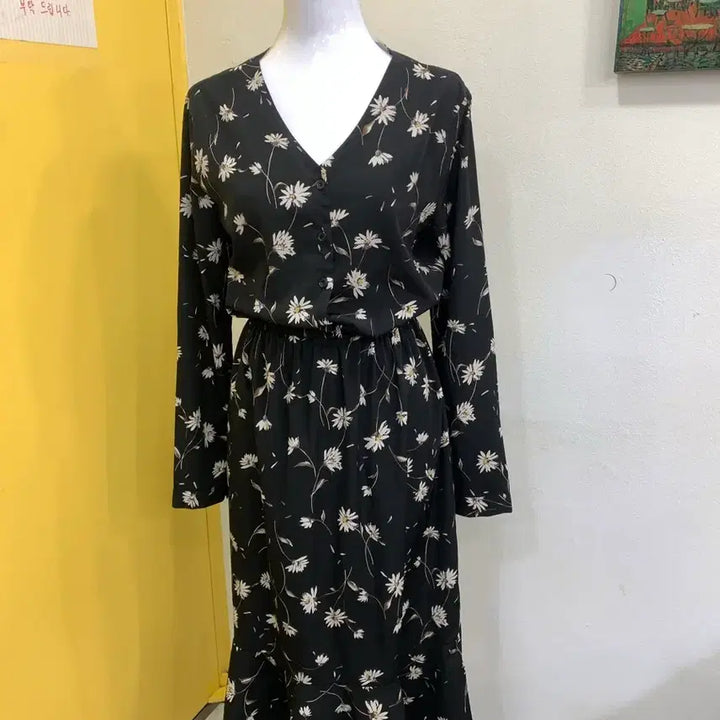 [BUNJANG] Black Floral Long Dress / 블랙 플라워 롱원피스