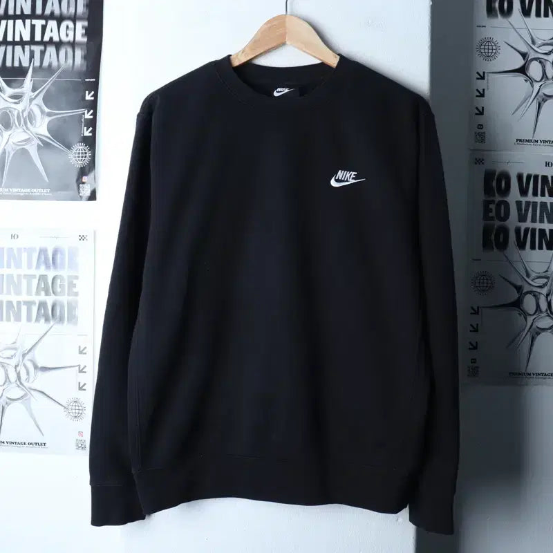 [BUNJANG] Nike Crew Neck Sweatshirt Black Old School / (M-L) 나이키 맨투맨 티셔츠 크루넥 블랙 기모 올드스쿨-17888
