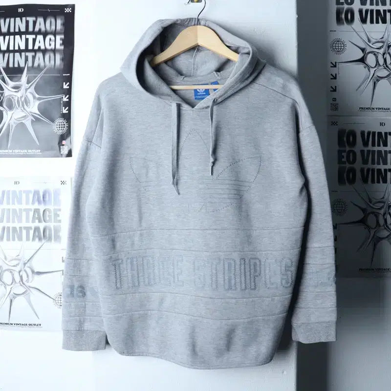 [BUNJANG] Adidas Originals Gray Hooded Sweatshirt / W(XL) 아디다스 후드티셔츠 오리지널 그레이 올드스쿨-17890