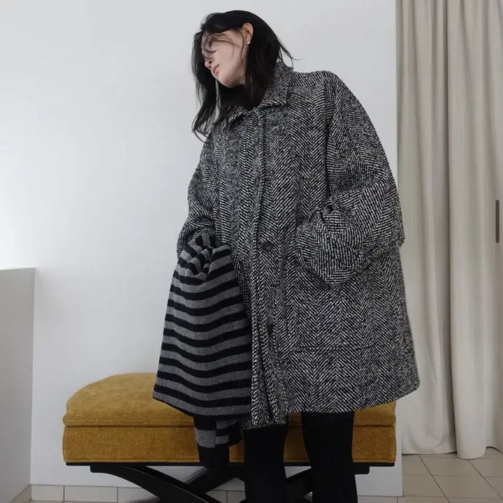 [BUNJANG] MOCK Herringbone Coat / 모크 헤링본 코트