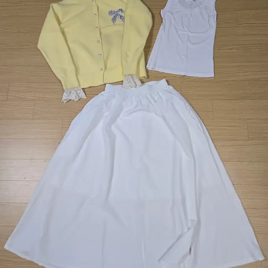 [BUNJANG] Lace Knit Cardigan, Tank Top, and Skirt Set / 레이스 니트 가디건+나시+스커트 SET