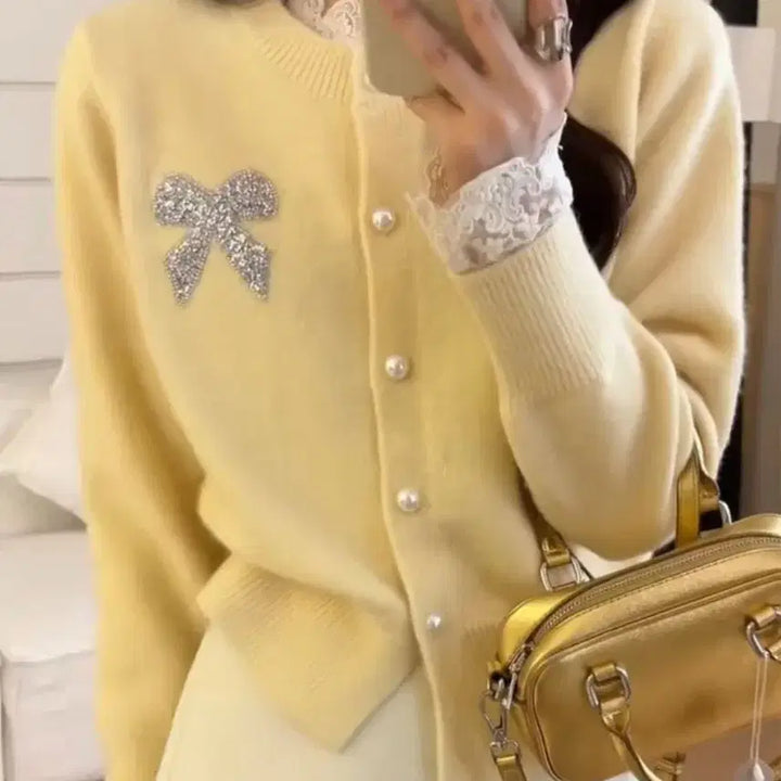 [BUNJANG] Lace Knit Cardigan, Tank Top, and Skirt Set / 레이스 니트 가디건+나시+스커트 SET