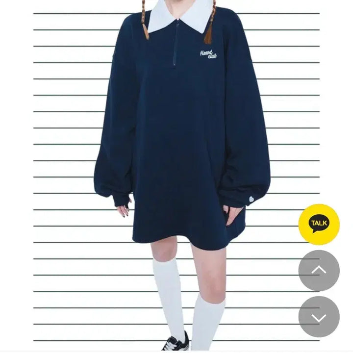 [BUNJANG] Heart Club Navy Collar Sweatshirt Dress S / 하트클럽 네이비 카라 맨투맨 원피스 S