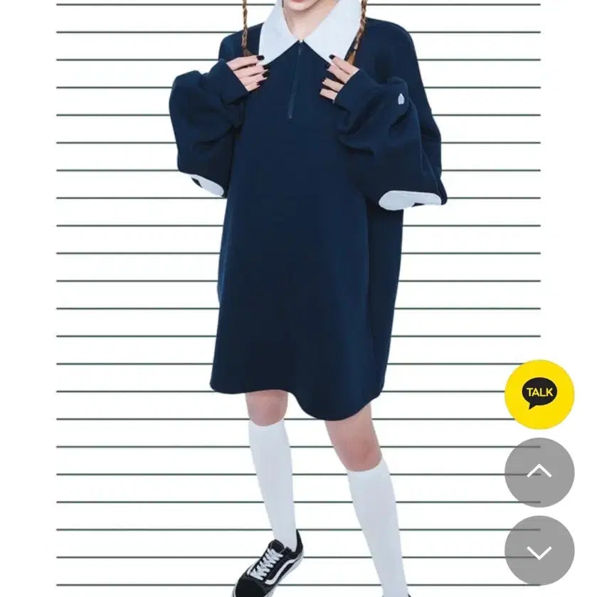 [BUNJANG] Heart Club Navy Collar Sweatshirt Dress S / 하트클럽 네이비 카라 맨투맨 원피스 S