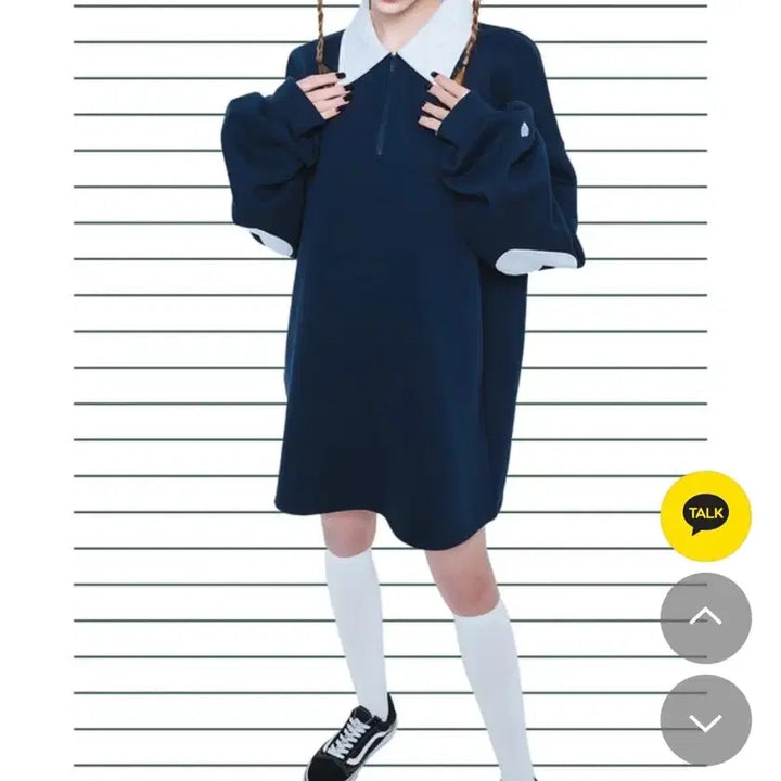 [BUNJANG] Heart Club Navy Collar Sweatshirt Dress S / 하트클럽 네이비 카라 맨투맨 원피스 S