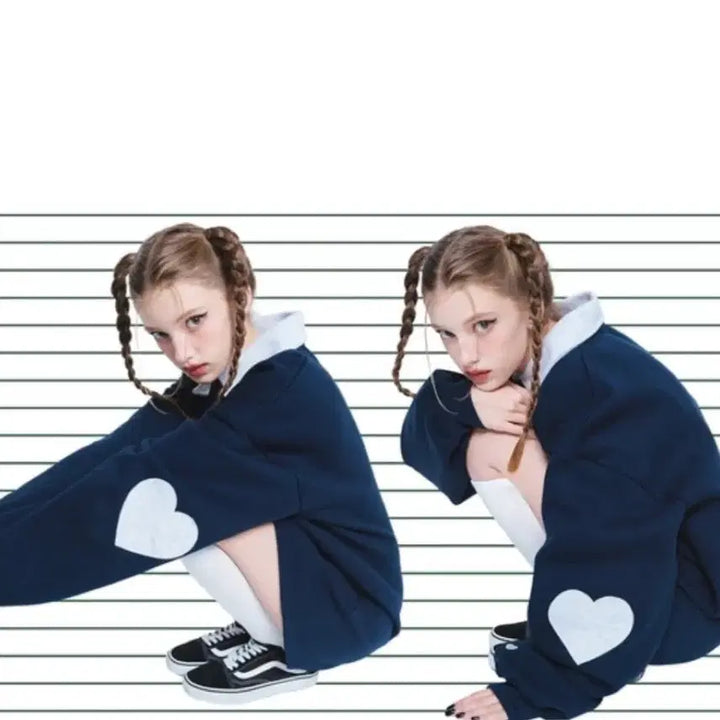 [BUNJANG] Heart Club Navy Collar Sweatshirt Dress S / 하트클럽 네이비 카라 맨투맨 원피스 S