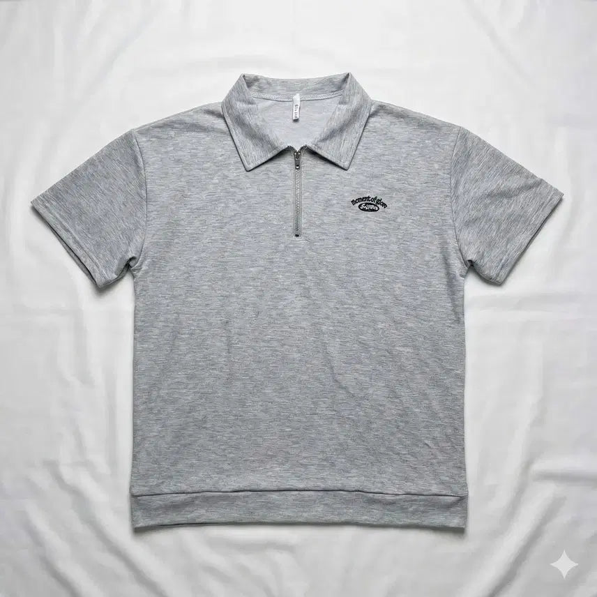 [BUNJANG] Summer One-Mile Wear Half-Zip Short-Sleeve Gray Set / 여름 원마일웨어 홈웨어 잠옷 반집업 반팔 카라 반팔티 반바지 그레이 세트