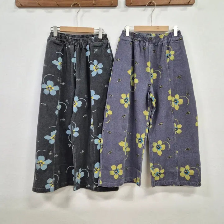 [BUNJANG] Floral Pattern Wide Denim Pants / 플라워 패턴 와이드 데님 팬츠