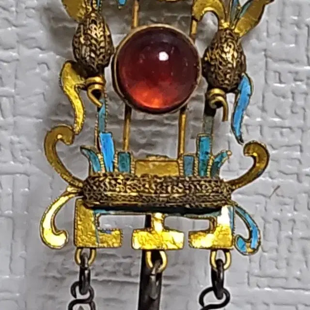 [BUNJANG] Antique Pure Silver Cloisonne Hairpin / 옛날  순은 칠보 떨잠 금도금 명품