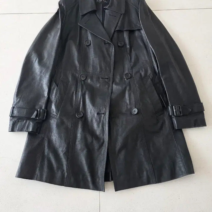 [BUNJANG] City Gee Calfskin Leather Trench Coat / City Gee 블랙 가죽 트렌치 코트 개급처합니다