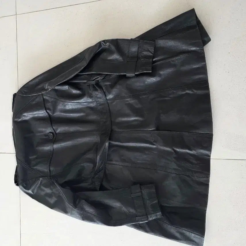 [BUNJANG] City Gee Calfskin Leather Trench Coat / City Gee 블랙 가죽 트렌치 코트 개급처합니다