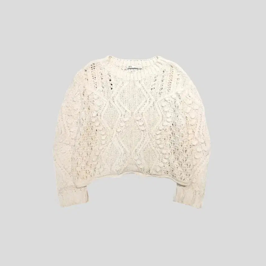 [BUNJANG] ZARA Ivory White Pom-pom Crochet Blouse / ZARA 자라 아이보리 화이트 방울 폼폼 시스루 펀칭 모리걸 코튼블렌드