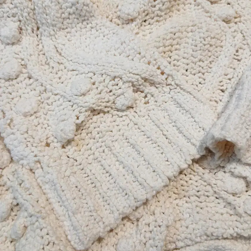 [BUNJANG] ZARA Ivory White Pom-pom Crochet Blouse / ZARA 자라 아이보리 화이트 방울 폼폼 시스루 펀칭 모리걸 코튼블렌드