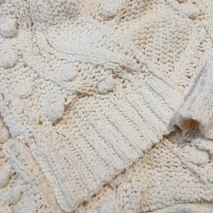 [BUNJANG] ZARA Ivory White Pom-pom Crochet Blouse / ZARA 자라 아이보리 화이트 방울 폼폼 시스루 펀칭 모리걸 코튼블렌드