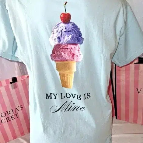 [BUNJANG] Victoria Secret Ice Cream Printed T-Shirt / 아이스크림 프린팅 반팔 티셔츠 하늘색 빅토리아시크