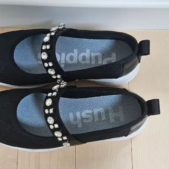 [BUNJANG] Hush Puppies Black Cubic Embellished Mary Jane Flats / 허시파피 블랙 큐빅 장식 메리제인 여성 단화