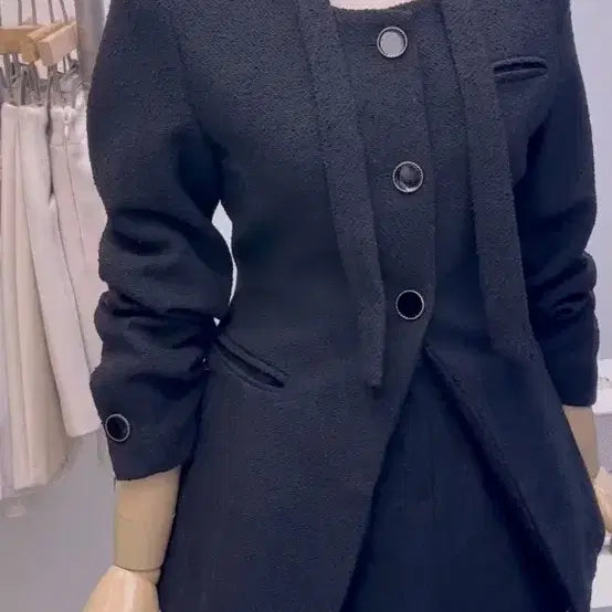[BUNJANG] Tweed Tie Jacket Two-Piece Set / 트위드 타이 자켓 투피스