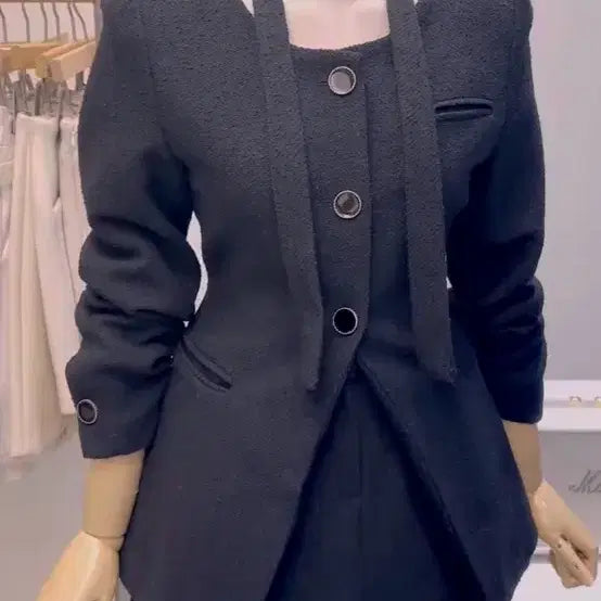 [BUNJANG] Tweed Tie Jacket Two-Piece Set / 트위드 타이 자켓 투피스