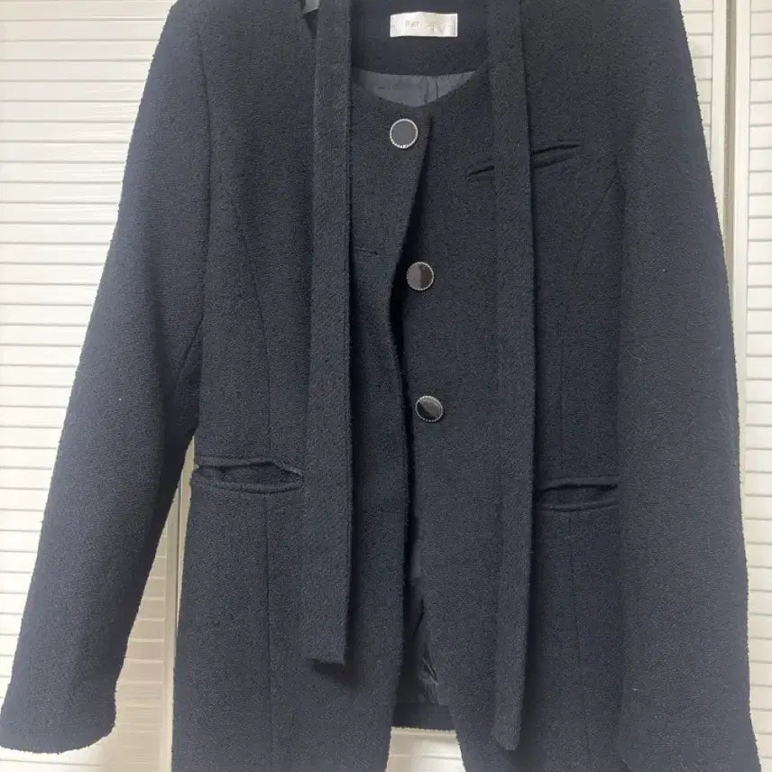 [BUNJANG] Tweed Tie Jacket Two-Piece Set / 트위드 타이 자켓 투피스