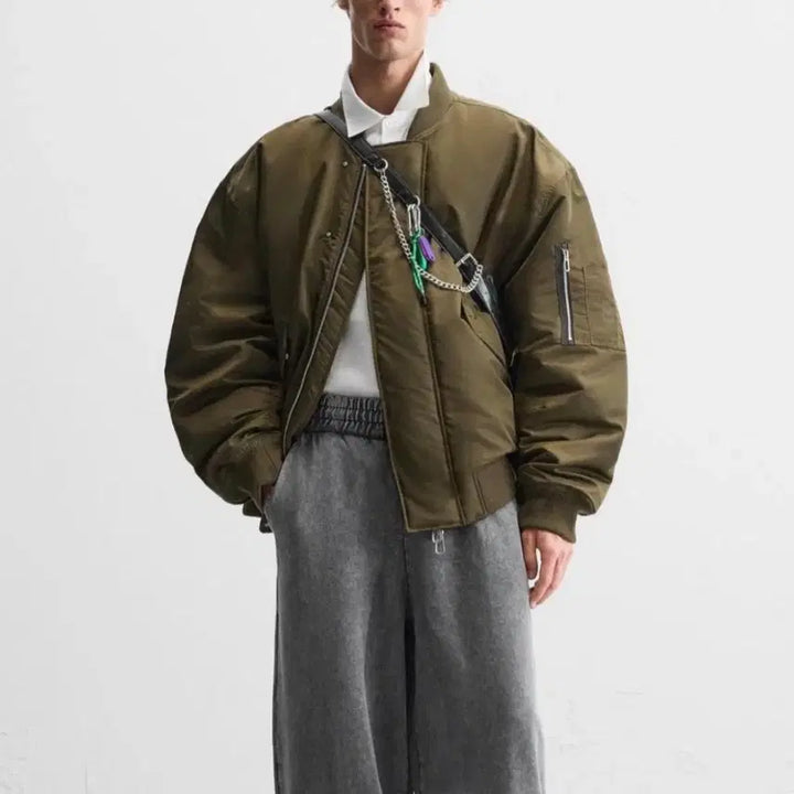 [BUNJANG] ZARA Oversized Bomber Jacket - Khaki (Size S) / [S] 자라 오버사이즈 핏 봄버 자켓 카키 SHANGHAI EDITION