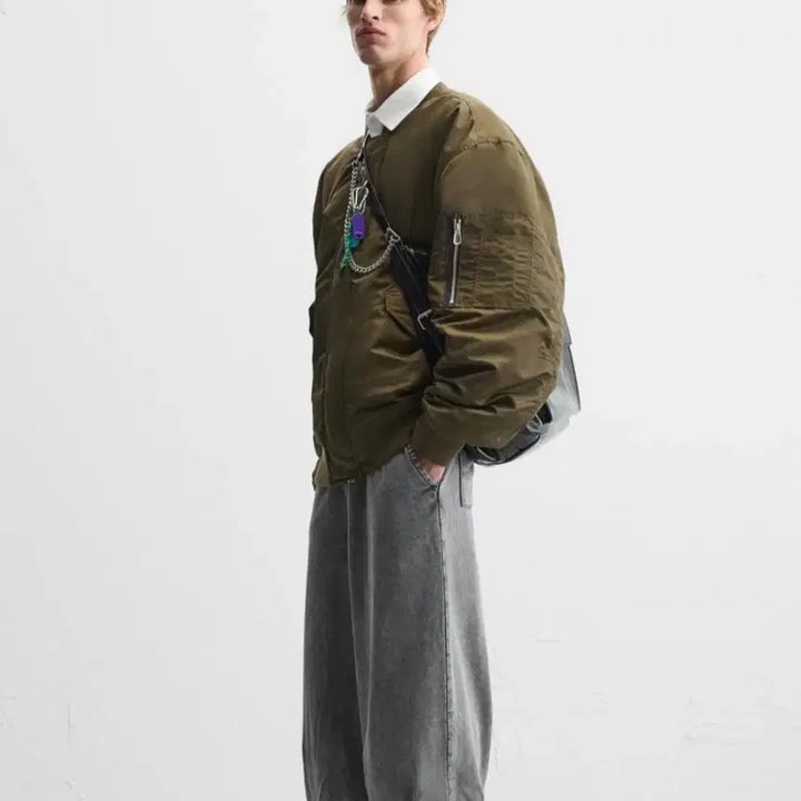 [BUNJANG] ZARA Oversized Bomber Jacket - Khaki (Size S) / [S] 자라 오버사이즈 핏 봄버 자켓 카키 SHANGHAI EDITION