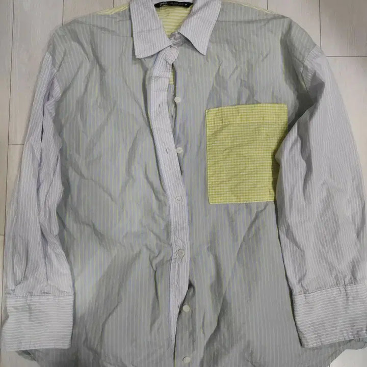 [BUNJANG] ZARA Striped Colorblock Shirt / 자라 스트라이프 배색 셔츠