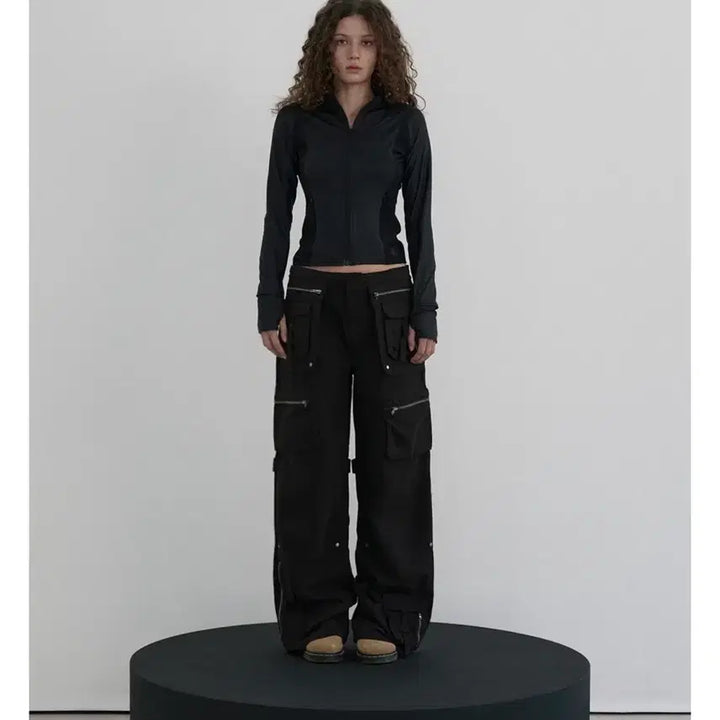 [BUNJANG] Woooalong Cargo Pants Black (Miyawaki Sakura) / 우알롱 카고팬츠 블랙 L사이즈(미야오 가원 착용)