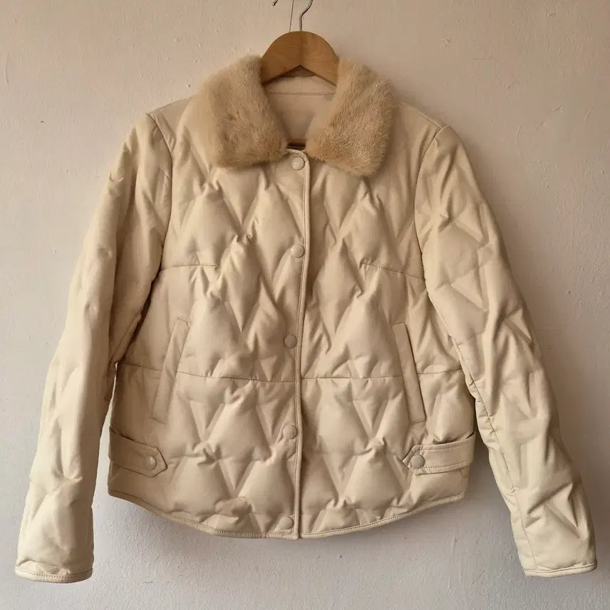 [BUNJANG] Bonispax Faux Leather Goose Down Mink Fur Jacket / 보니스팍스 Bonispax 여성 인조가죽구스밍크퍼자켓 5사이즈