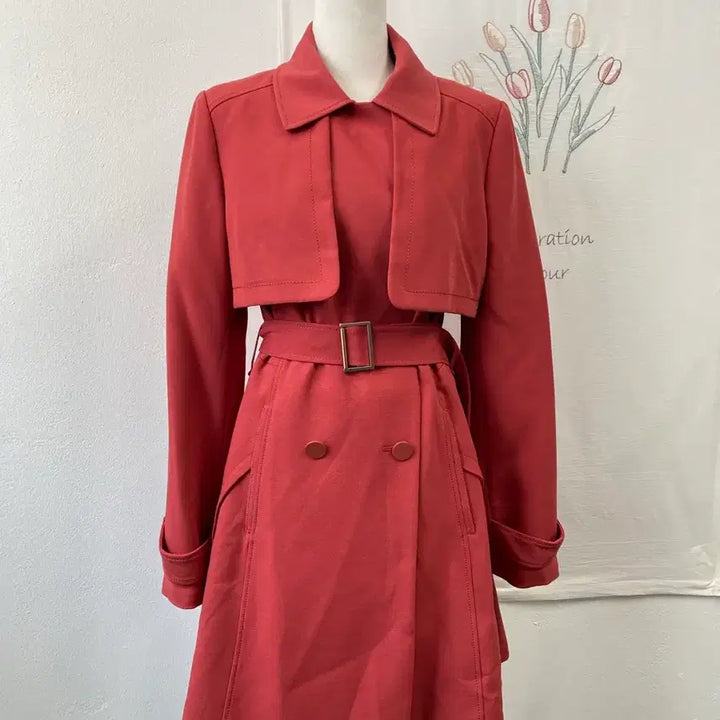[BUNJANG] On&amp;On Double Breasted Red Trench Coat / 온앤온 더블 브레스트 레드 트렌치 코트