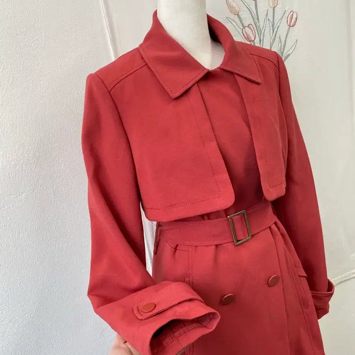 [BUNJANG] On&amp;On Double Breasted Red Trench Coat / 온앤온 더블 브레스트 레드 트렌치 코트