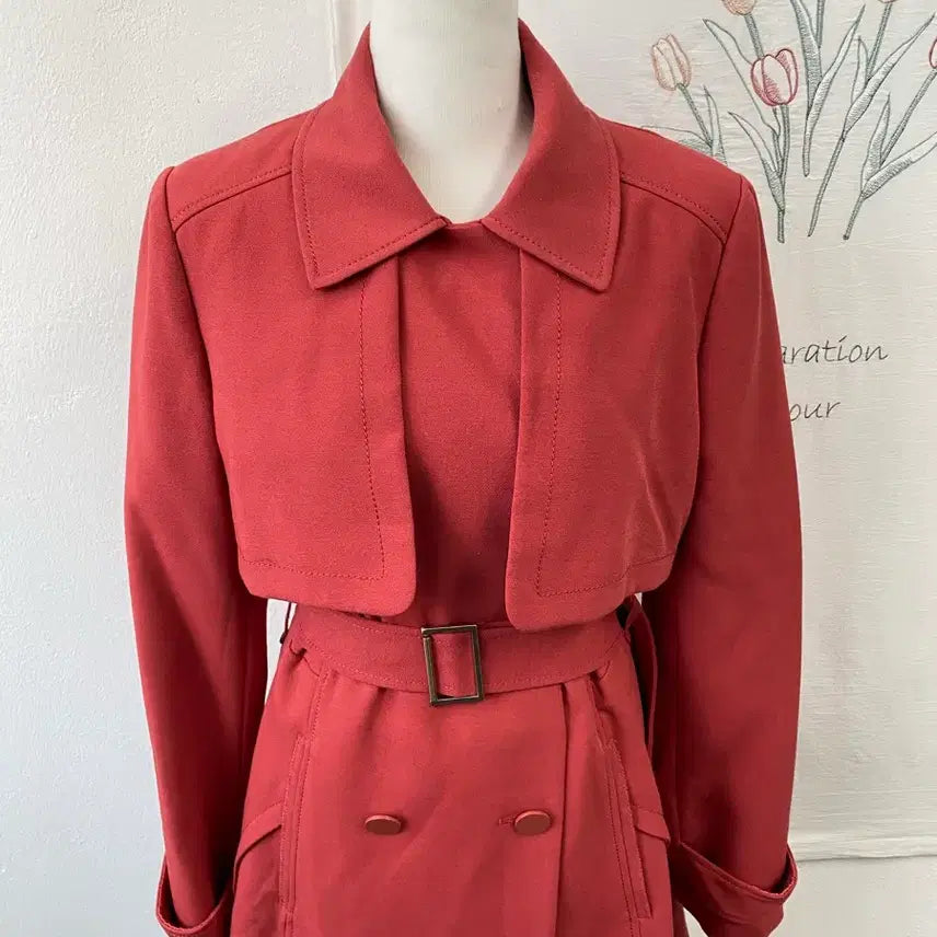 [BUNJANG] On&amp;On Double Breasted Red Trench Coat / 온앤온 더블 브레스트 레드 트렌치 코트